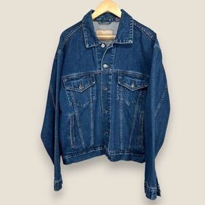 Vintage 90s Milano Bay Denim Jacket Men XL Dark Blue Denim 100% Cotton Trucker